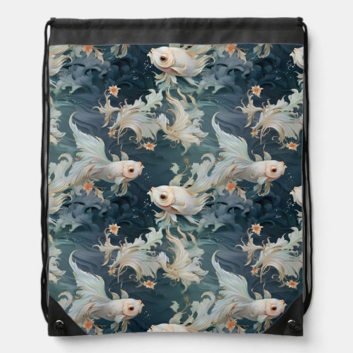 Betta Fish Blue White Drawstring Bag