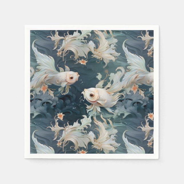 Betta Fish Blue White Napkins (Front)