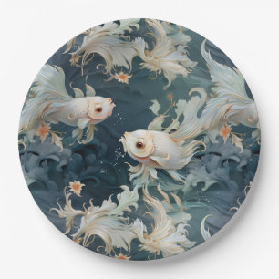 Betta Fish Blue White Paper Plates