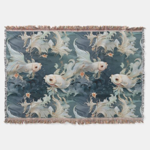 Betta Fish Blue White Throw Blanket