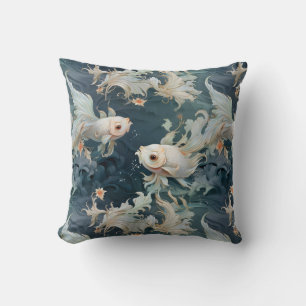 Betta Fish Blue White Throw Pillow