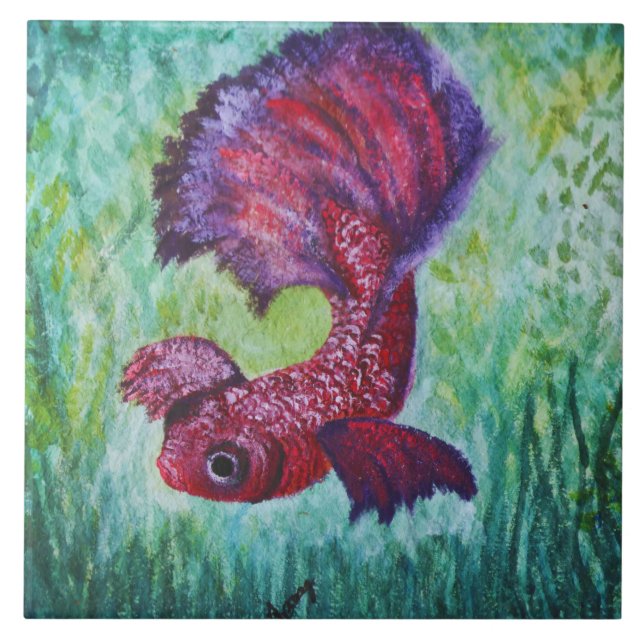 Betta fish watercolor  ceramic tile (Front)