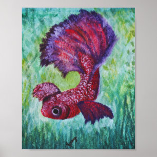 Betta fish watercolor poster