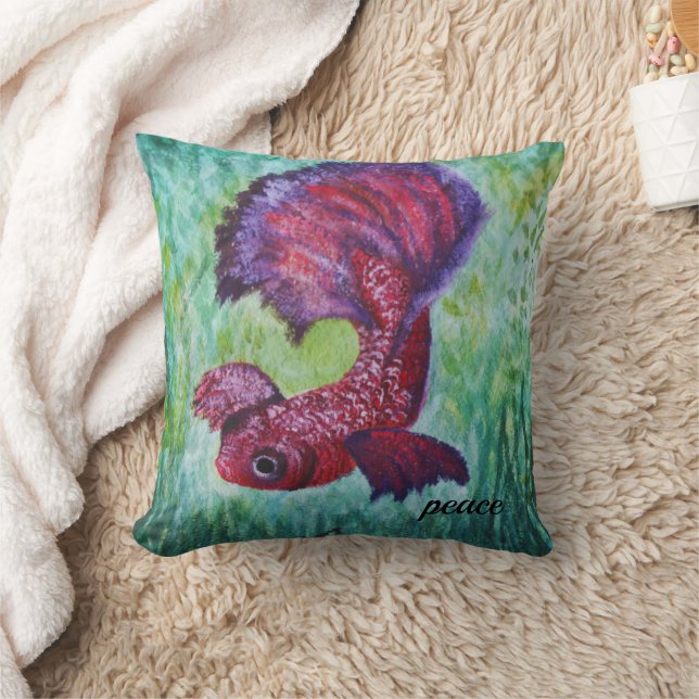 Betta fish watercolor  throw pillow (Blanket)