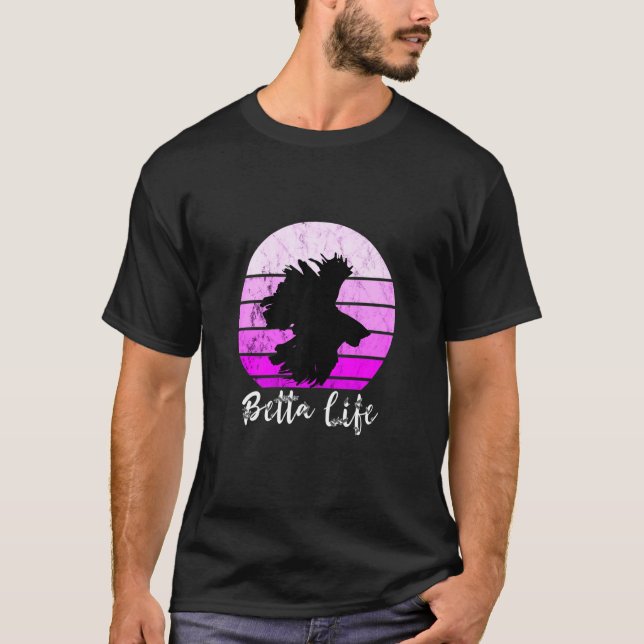 Betta Life Siamese Fighting Fish Retro Sunset Sple T-Shirt (Front)