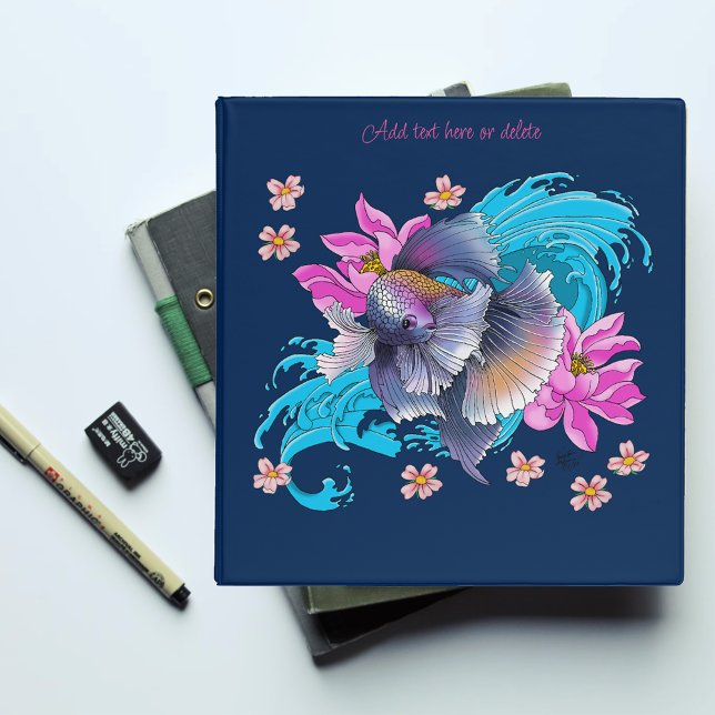 Betta Siamese Fighting Fish Lotus Waves Blue 3 Ring Binder (Creator Uploaded)