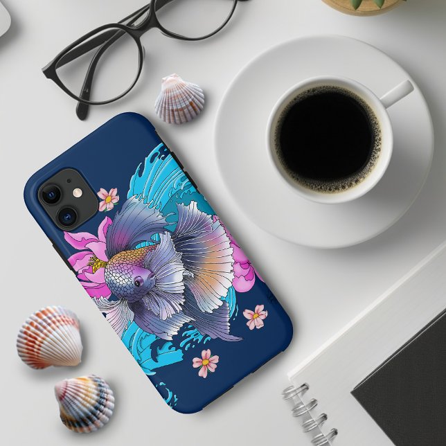 Betta Siamese Fighting Fish Lotus Waves Blue Case-Mate iPhone Case (Creator Uploaded)