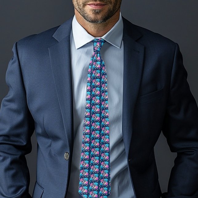 Betta Siamese Fighting Fish Lotus Waves Blue Neck Tie (Creator Uploaded)