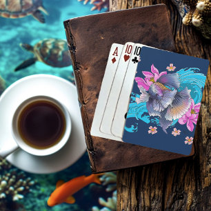  Betta Siamese Fighting Fish Lotus Waves Blue Poker Cards