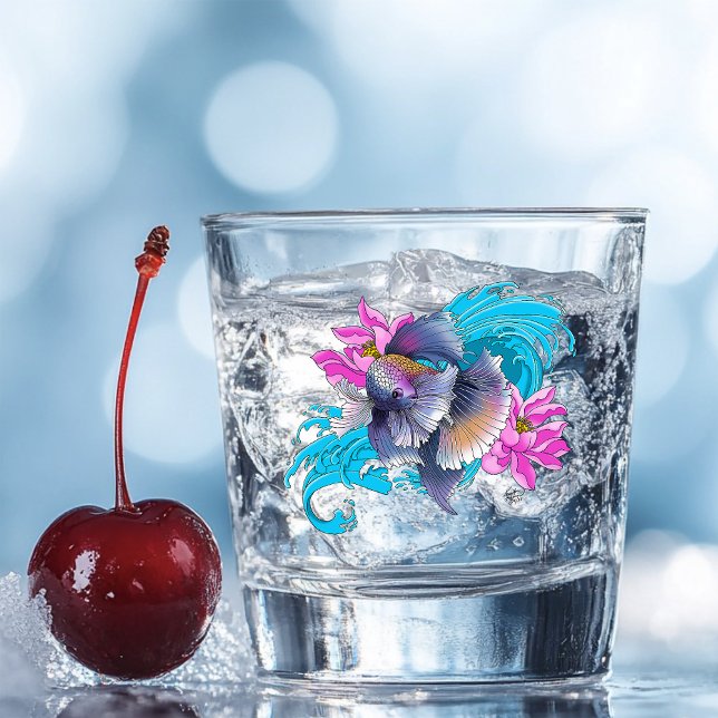 Betta Siamese Fighting Fish Lotus Waves Blue Shot Glass (Creator Uploaded)