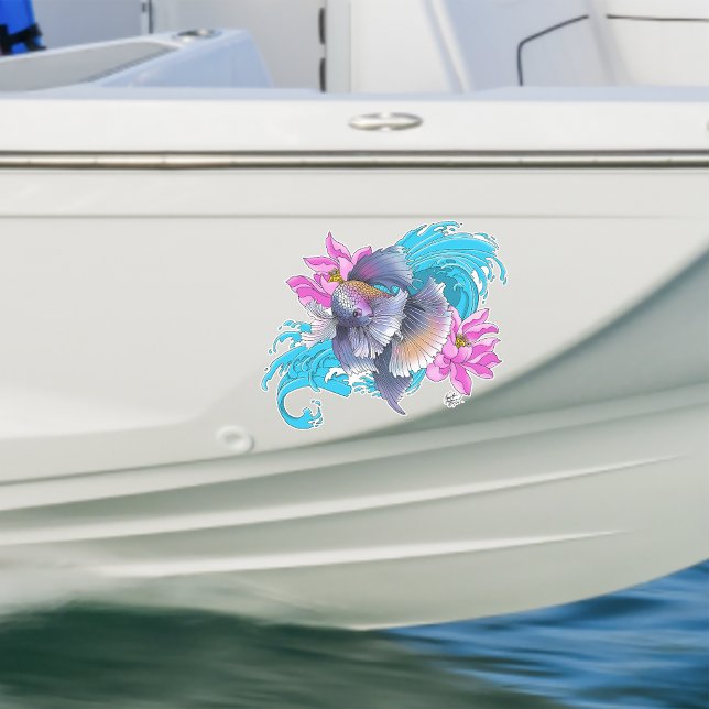  Betta Siamese Fighting Fish Lotus Waves Blue Sticker (Creator Uploaded)