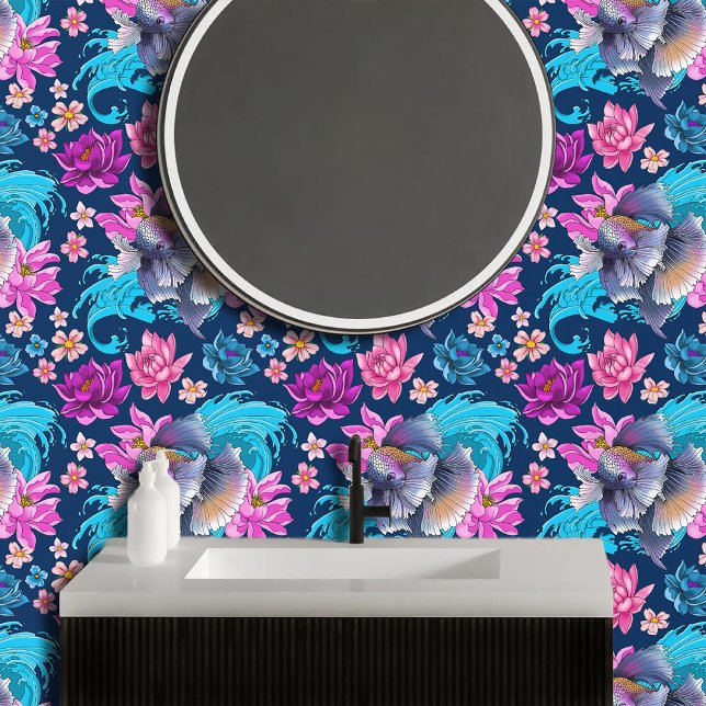 Betta Siamese Fighting Fish Lotus Waves Blue Wallpaper (Creator Uploaded)