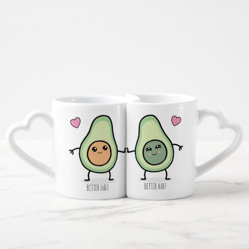 Better Half Kawaii Avocado Couples Coffee Mug Set