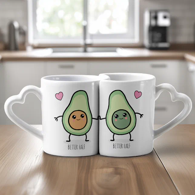 Better Half Kawaii Avocado Couples Coffee Mug Set
