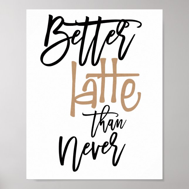 Better Latte Than Never Fun Quote Poster (Front)