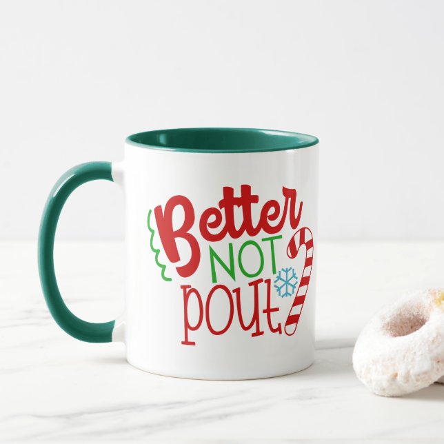 Better not pout Christmas Holiday word art mug (With Donut)