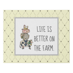 Better on the Farm Stacked Animals Faux Canvas Print