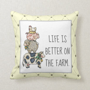 Better on the Farm Stacked Animals Throw Pillow