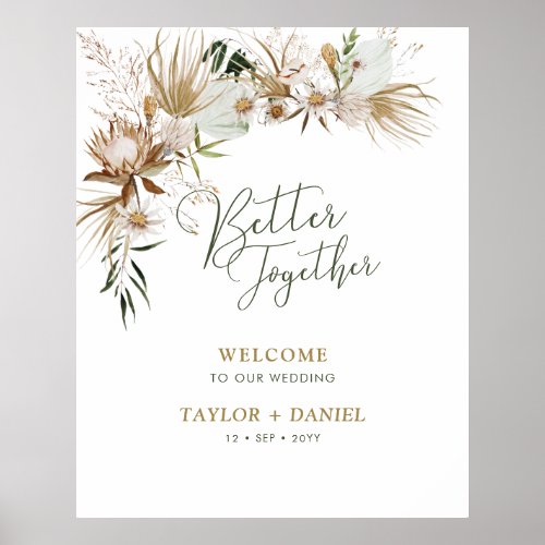 Better Together  Boho Bohemian Wedding Welcome Poster