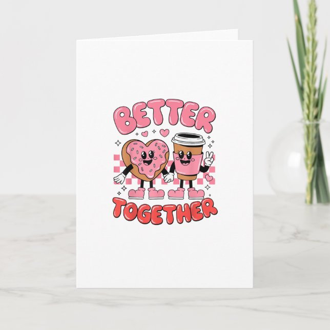 Better Together Coffee Donut Retro Groovy Style  Card (Front)
