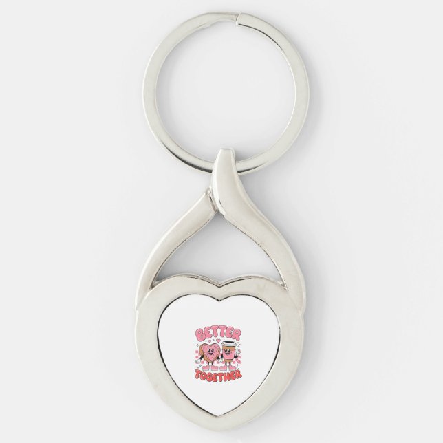 Better Together Coffee Donut Retro Groovy Style  Keychain (Front)
