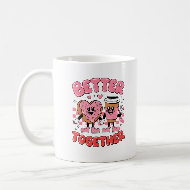 Better Together Coffee Donut Retro Groovy Style  Mug (Left)