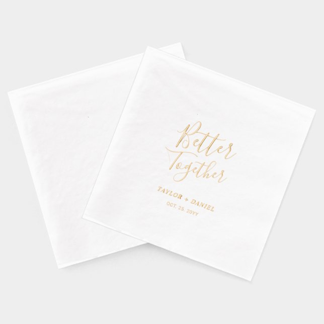 Better Together | Couples Name Custom Wedding  Foil Napkins (Back)
