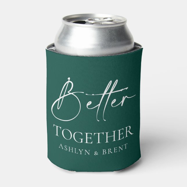 Better Together Emerald Green Wedding Can Cooler (Can Front)