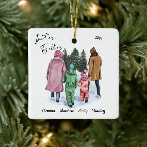 Better Together Family Winter Watercolor and Names Ceramic Ornament