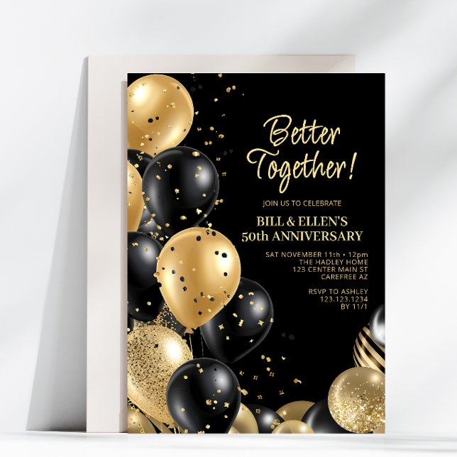 Better Together Gold Black 50th Wedding Invitation (Creator Uploaded)