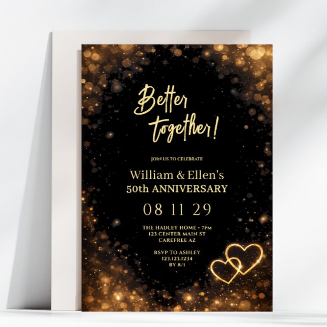 Better Together Gold Heart 50th Anniversary Invitation (Creator Uploaded)