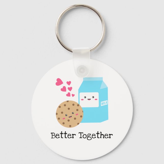 Better Together Kawaii Milk and Cookies Cute Love  Keychain (Front)