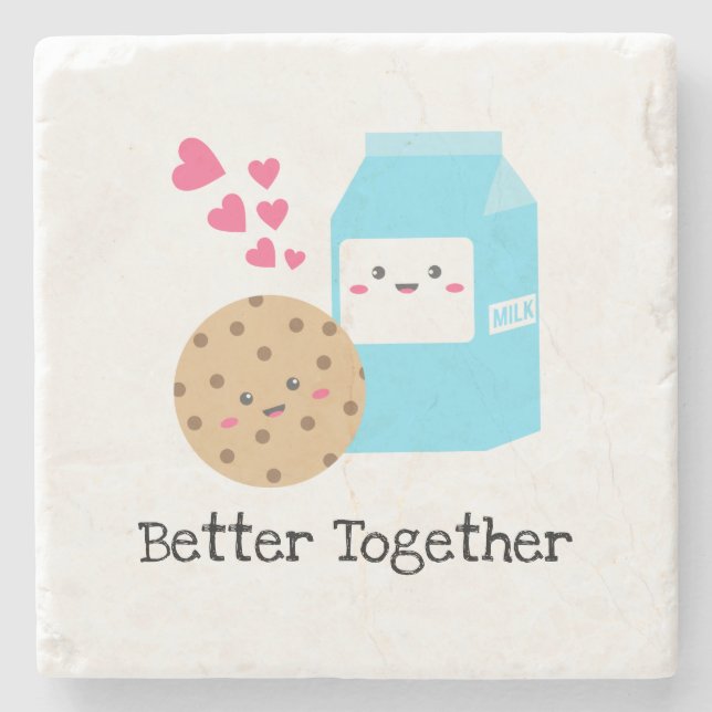 Better Together Kawaii Milk and Cookies Cute Love Stone Coaster (Front)
