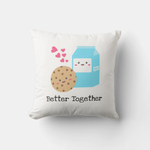Better Together Kawaii Milk and Cookies Cute Love Throw Pillow