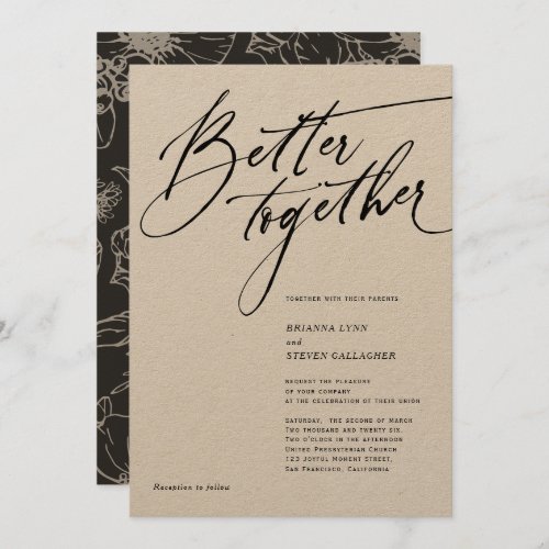 Better Together Modern Calligraphy black and white Invitation