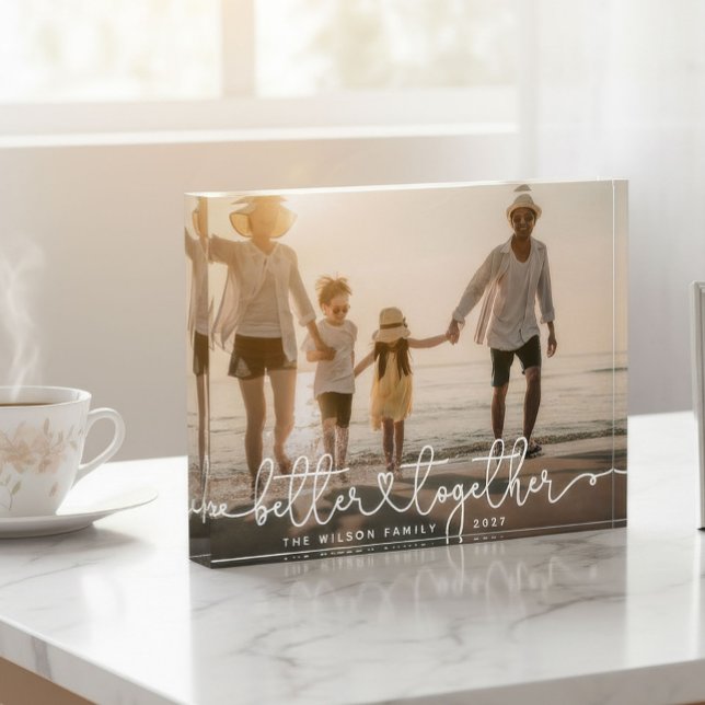 Better Together Modern Script Custom Family Heart Photo Block (Creator Uploaded)