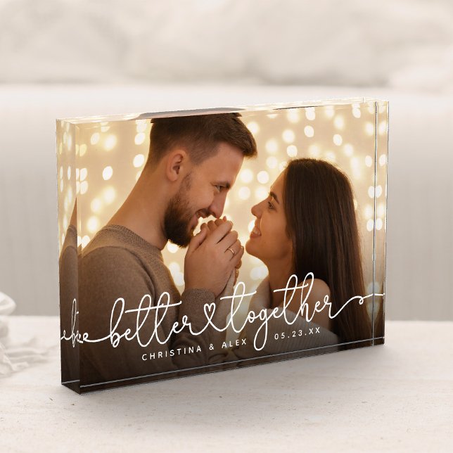 Better Together Modern Script Custom Wedding Heart Photo Block (Creator Uploaded)