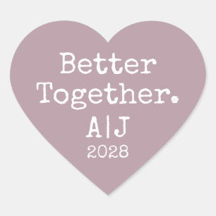 Better Together Monogram Year Mauve Wedding Heart Sticker