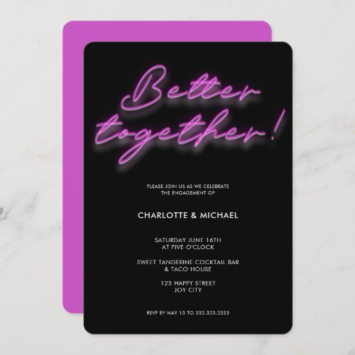 Better Together Neon Pink Engagement Invitation