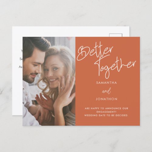 Better Together Photo Terracotta Engagement Announcement Postcard