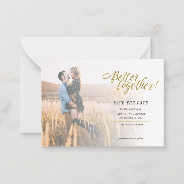Better Together Photo Wedding Save The Date Note Card (Front)