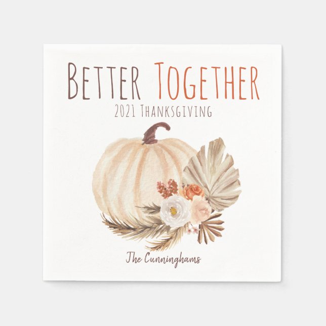 Better Together Pumpkin Thanksgiving Paper Napkin (Front)