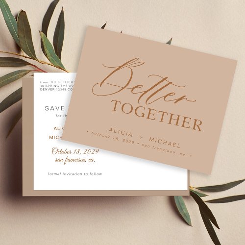 Better together rusty script wedding save date announcement postcard