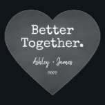 Better Together Script Names Wedding Chalkboard Heart Sticker<br><div class="desc">Pretty monogram heart sticker or envelope seal with the text 'Better Together.' your names and wedding date in elegant handwritten script calligraphy and stylish typography on a chalkboard background. Perfect for your Christmas and Valentine gifts, baby shower, bridal shower, wedding favors, small business mailing and festive packages, add some love...</div>
