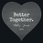 Better Together Script Names Wedding Chalkboard Heart Sticker<br><div class="desc">Pretty monogram heart sticker or envelope seal with the text 'Better Together.' your names and wedding date in elegant handwritten script calligraphy and stylish typography on a chalkboard background. Perfect for your Christmas and Valentine gifts, baby shower, bridal shower, wedding favors, small business mailing and festive packages, add some love...</div>