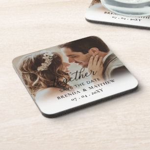 Better Together Script Photo Save The Date Beverage Coaster