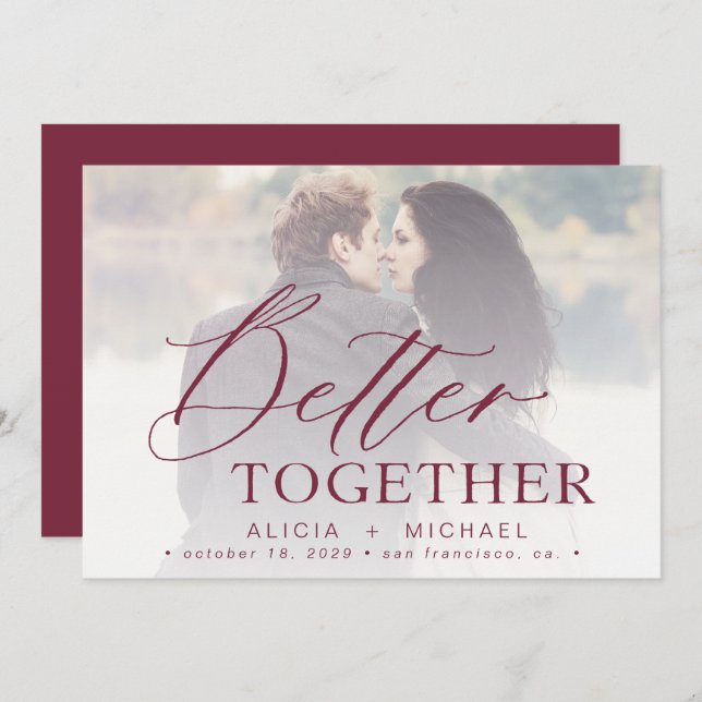 Better together script wedding photo save the date (Front/Back)