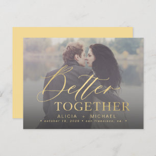Better together script wedding photo save the date announcement postcard