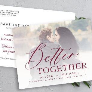Better together script wedding photo save the date announcement postcard