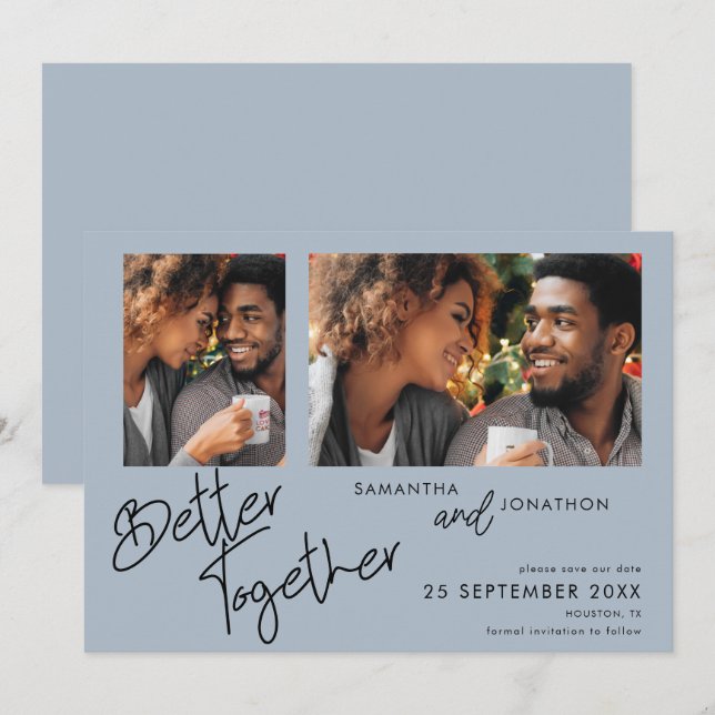 Better Together Two Photo Dusty Blue Save The Date (Front/Back)